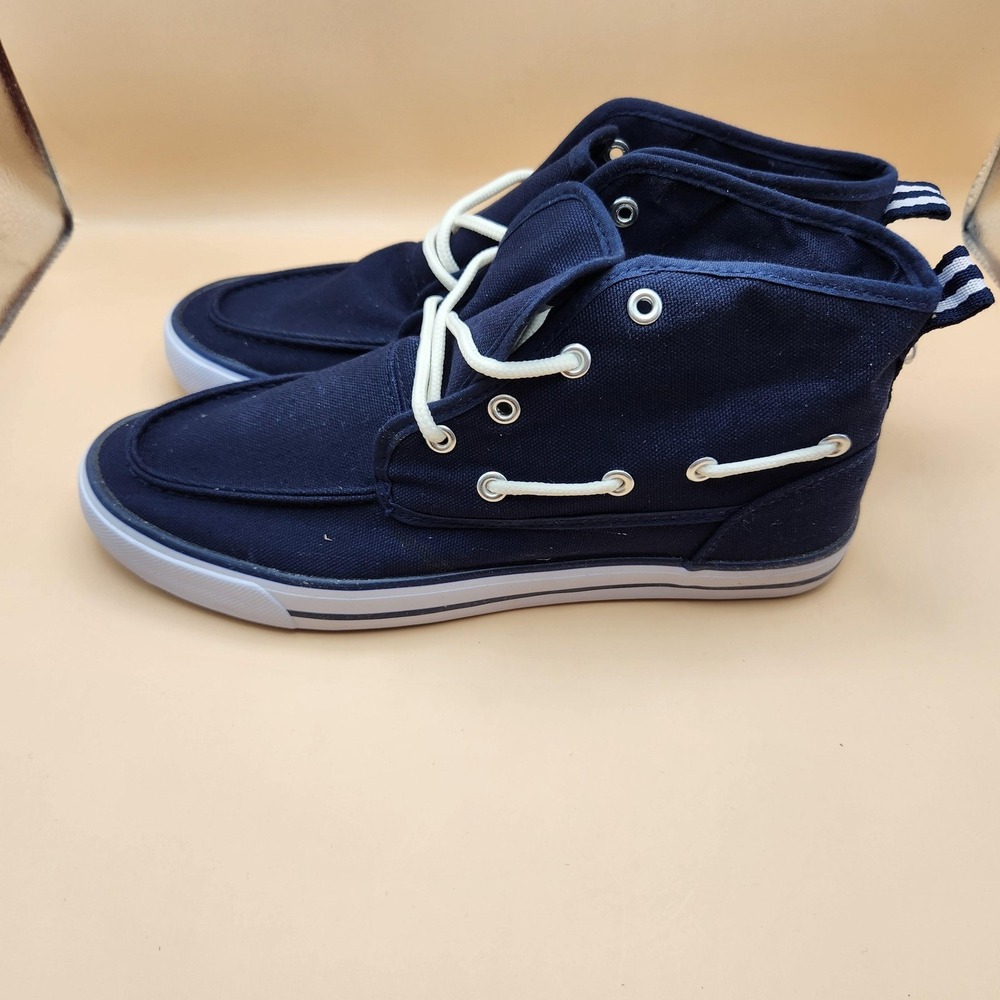 Collection 'O' Boat Shoes Mens Size 9 Navy Canvas High Top Lace Up VRL-03